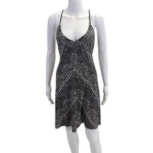 Robin Piccone Women Slip Dress V-Neck Herringbone Black Drawstring Size L